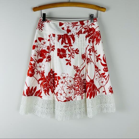 Ann Taylor white orange floral tropical Hawaiian boho lace midi skirt 2P - Picture 5 of 7
